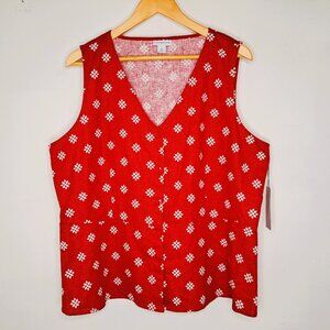 Liz Claiborne Women Floral Peplum Top Red/White Sleeveless Size XL NWT